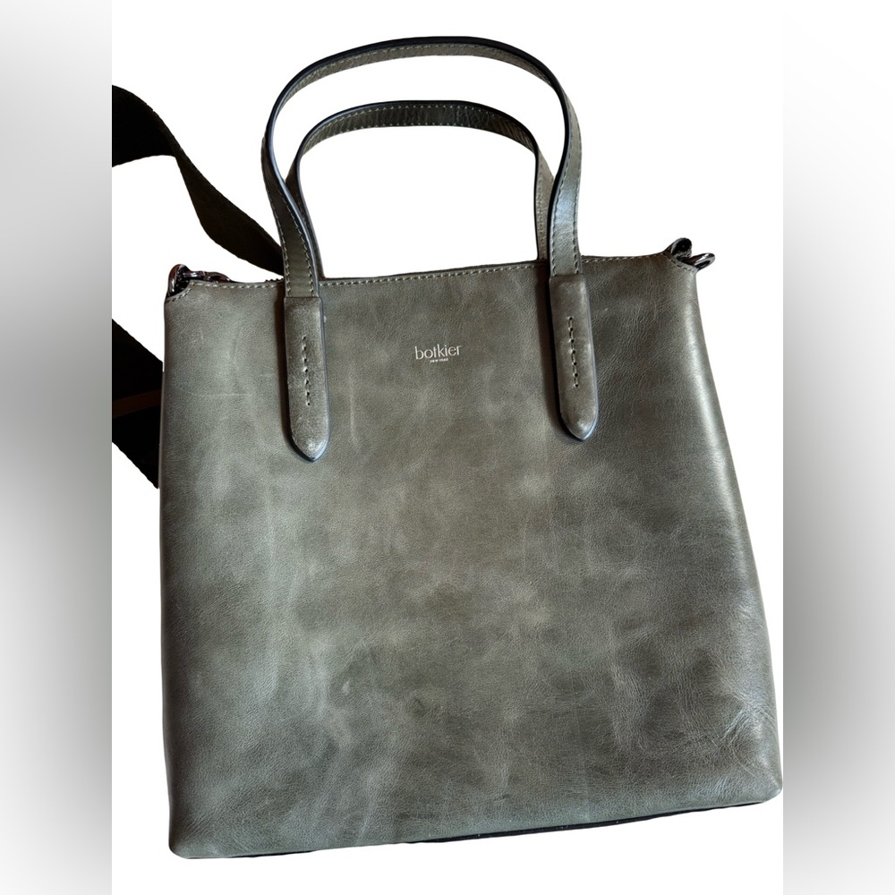 Botkier Highline Leather Satchel Tote Bag Purse, Cross‎ Body Strap, Olive, EUC